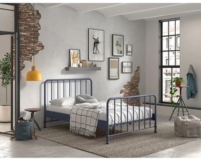 Pat matrimonial albastru din metal cu somieră 140x200 cm BRONXX – Vipack