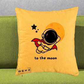 Perna Decorativa Astronaut To The Moon, 40x40 cm, Galben, Husa Detasabila, Perna Inclusa, BEKZ®