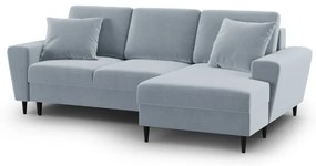 Colțar albastru deschis extensibil, cu spațiu de depozitare cu tapițerie din catifea (cu colț pe partea dreaptă, cu șezlong) Kyoto – Cosmopolitan Design