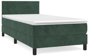 3141350 vidaXL Pat box spring cu saltea, verde închis, 100x200 cm, catifea