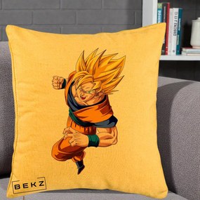 Perna Personalizata Dragon Ball Goku Super Saiyan 2 Lupta, 40x40 cm, Galben, Husa Detasabila, Perna Inclusa, BEKZ®