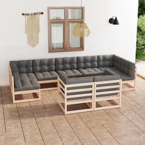 3077254 vidaXL Set mobilier grădină cu perne, 9 piese, lemn masiv de pin