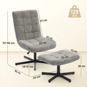 HOMCOM Scaun reclinabil pe 4 niveluri cu otoman separat în efect de catifea, 66x80x93-104 cm, Gri | Aosom Romania