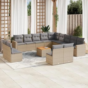 vidaXL Set canapele de grădină, 14 piese, cu perne, bej, poliratan