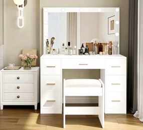 Masă de toaletă mare albă cu iluminare 80 x 40 x 110cm