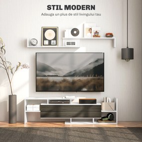 HOMCOM Mobilier TV cu Raft de Perete, Rafturi Deschise și Dulăpior din Lemn, Mobilier TV Modern, 153,6x25x42 cm, Alb | Aosom Romania