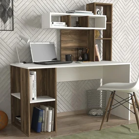 Masă PC Carla (Alb + Nuc). Promo -18%. 1071669