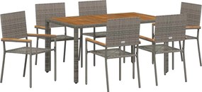 vidaXL Set de masă pentru grădină 7 pcs Gri poliratan