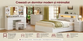 Masuta machiaj cu Oglinda LED si 9 Sertare pentru Cosmetice, Set Masa toaleta 107 cm, Alb, masuta cosmetica, vanity - SEA11