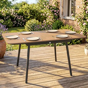 Outsunny Masă de grădină 140 x 80 cm pentru 6 persoane rezistentă la rugină masă de exterior cu blat WPC Picioare reglabile, Teak | Aosom Romania
