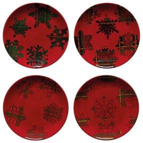 Set 4 farfurii din gresie pentru desert Casafina Snowflake, ø 21,6 cm, roșu - negru