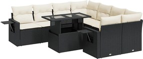 vidaXL Set mobilier de grădină cu perne, 9 piese, negru, poliratan