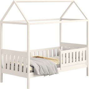 Pat supraetajat tip căsuță Nemos II pentru copii 80x180 cu sertare - culoare alb