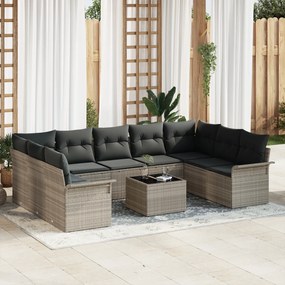 vidaXL Set de canapele pentru grădină 10 pcs Gri deschis Rattan poli
