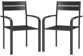 Outsunny Lot de 2 scaune de grădină empilabile în aer liber cu brațe, cadru din aluminiu 56 x 58 x 83 cm gri închis | Aosom Romania