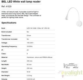 Aplica cu reader LED stil modern minimalist BEL alba 41029