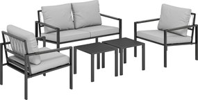 Outsunny Set mobilier grădină 4 persoane rezistent la intemperii set mobilier balcon cu canapea 2 locuri, fotoliu, perne, măsuță Gri deschis | Aosom Romania