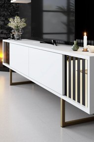 COMODA TV Lux Gold Line Tv Stand Stylish, Alb - Nuc - Gri, 180 x 48 x 30 cm