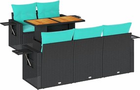 vidaXL Set mobilier de grădină cu perne, 6 piese, negru, poliratan