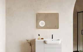 Oglindă lemn masiv cu Ceas Iluminare LED si Lupa Touch 80x60cm / 100x70cm - 80x60cm