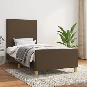 Cadru de pat cu tablie, maro inchis, 90x190 cm, textil Maro inchis, 90 x 190 cm, Design simplu