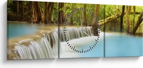 Tablou cu cascada Huai Mae Kamin în pădure (cu ceas) (90x30 cm)