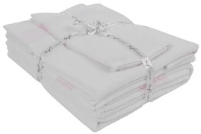 Set cadou prosoape și prosop de corp AQUA, 5 buc Alb - broderie roz / Pink embroidery Set (2 buc 33x33cm, 2 buc prosop 45x90cm, prosop de corp 75x150cm)