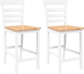 vidaXL Scaune de bar 2 buc din cauciuc din lemn masiv alb