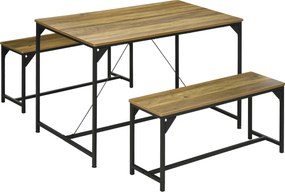 HOMCOM Set de masă cu 2 bănci cadru din oțel pentru 4 persoane pentru bucătărie sală de mese salon natural și neagră | Aosom Romania
