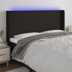 3123784 vidaXL Tăblie de pat cu LED, negru, 183x16x118/128 cm, textil