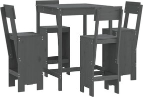 vidaXL Set mobilier bar pentru grădină, 5 piese, gri, lemn masiv pin