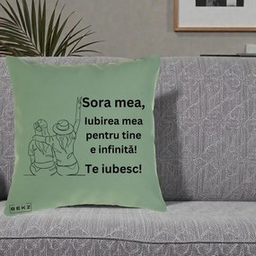 Cadou pentru Sora - Perna Personalizata Sora Mea Te Iubesc Line Art Portrete Colorate, 40x40 cm, Verde, Husa Detasabila, Perna Inclusa, BEKZ®