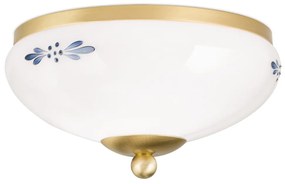 Plafoniera clasica Landhaus 21cm alama satin/ sticla opal decor albastru
