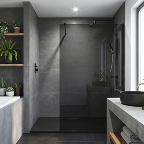 Paravan de dus fumuriu Rea Flexi Grey 120 cm negru