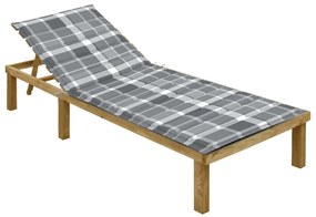 vidaXL Șezlong cu pernă gri carouri, lemn de pin tratat