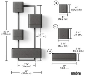 Ghivece 4 buc. din plastic pentru ierburi aromatice de perete Cubiko – Umbra
