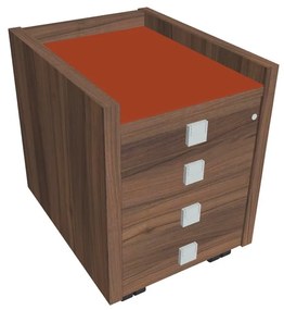 Comodă mobilă Verno 47 x 60 cm cu sticlă, 4 sertare, nuc / portocaliu