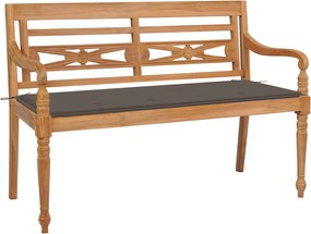 vidaXL Bancă Batavia cu pernă gri taupe, 120 cm, lemn masiv de tec