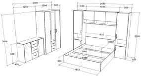 Set haaus V12, Pat 200 x 160 cm, Stejar Artisan/Argila