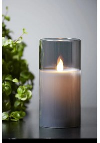 Lumânare de ceară cu LED-uri gri în sticlă Star Trading M-Twinkle, înălțime 15 cm