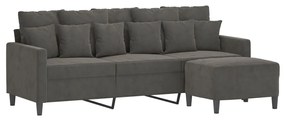 Canapea cu 3 locuri si taburet, gri inchis, 180 cm, catifea Morke gra, 198 x 77 x 80 cm
