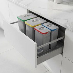 Coș gunoi încorporabil în sertar, Ecomax Praktico 900, colectare selectivă, 2 x 15 l, 2 x 7 l Gri, Plastic, H:300 mm; L:810 mm; A:430 mm