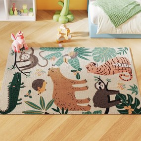HOMCOM Covor plușat cu Model de Jungle, uşor de întreţinut, Crem + Multicolor | Aosom Romania
