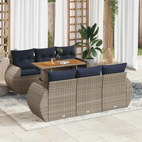 vidaXL Set canapele de grădină, 7 piese, cu perne, gri, poliratan