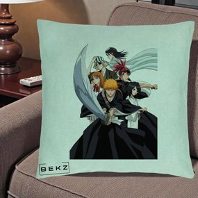 Perna Personalizata Bleach Grup Complet Ichigo si Prietenii, 40x40 cm, Verde Menta, Husa Detasabila, Perna Inclusa, BEKZ®
