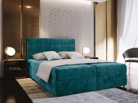 Pat tapițat boxspring GLORIEN VELVET 180x200 cm turcoaz Saltea: Saltea cu arcuri Bonell