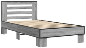 845660 vidaXL Cadru de pat, gri sonoma, 75x190 cm, lemn prelucrat și metal