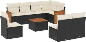 vidaXL Set mobilier de grădină cu perne, 9 piese, negru, poliratan