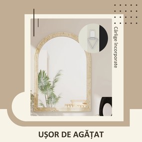 HOMCOM Oglindă de Perete în Formă de Arc cu Margine Canelată 60x2x90 cm Bej | Aosom Romania