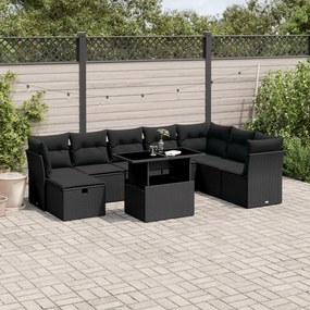 3274705 vidaXL Set mobilier de grădină cu perne, 9 piese, negru, poliratan